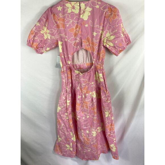 Melloday Floral Short Sleeve Open Back Midi Dress Pink Size Small - Picture 4 of 6
